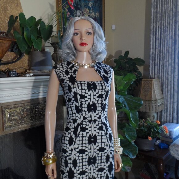 Lela Rose Black & White Print Sheath Dress Size 2 - Picture 7 of 16